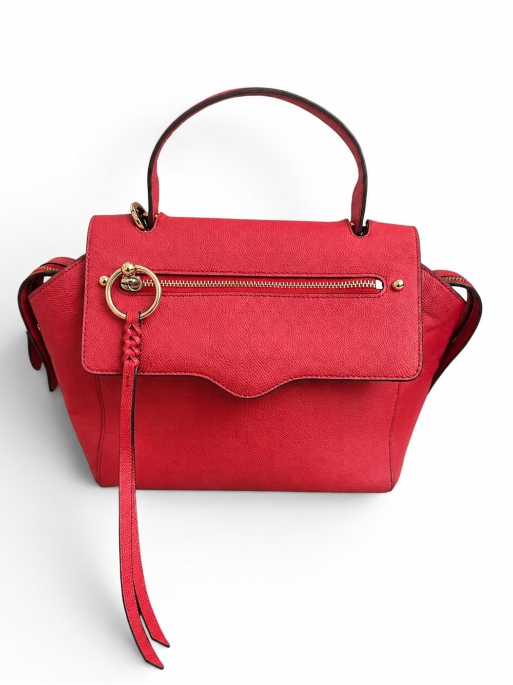 Rebecca Minkoff Red Pebbled Leather Satchel Gold Hardware Bag